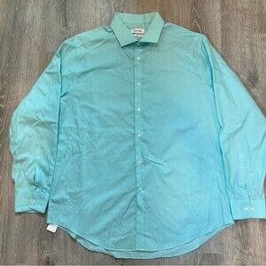 Calvin Klein Blue Cotton Slim-Fit Non-Iron Performance Dress Shirt Size 17 1/2